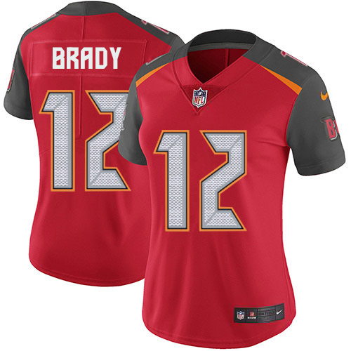 Buccaneers #12 Tom Brady Red Team Color Women's Stitched Vapor Untouchable Limited Jersey