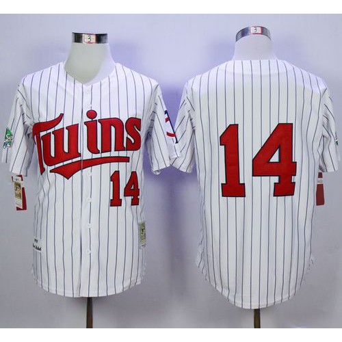 Mitchell And Ness 1991 Minnesota Twins #14 Kent Hrbek White(Blue Strip) Throwback Stitched Jersey Men's