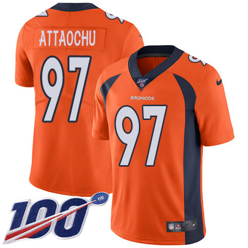 Denver Broncos #97 Jeremiah Attaochu Orange Team Color Men's Stitched 100th Season Vapor Untouchable Limited Jersey Men's