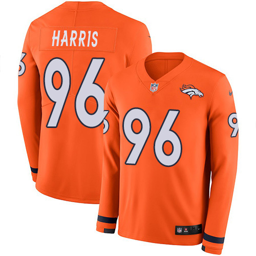 Denver Broncos #96 Shelby Harris Orange Team Color Men's Stitched Limited Therma Long Sleeve Jersey Men's