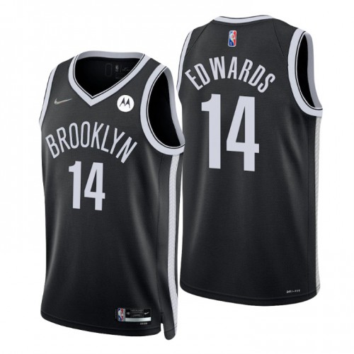 Brooklyn Nets #14 Kessler Edwards Black Mens 2021-22 75th Anniversary Diamond Swingman Jersey - Icon Edition Mens