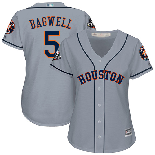 Houston Astros #5 Jeff Bagwell Grey Road 2019 World Series Bound Women's Stitched Jersey Womens