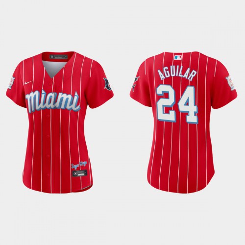Miami Miami Marlins #24 Jesus Aguilar Women's 2021 City Connect Authentic Jersey Red Womens