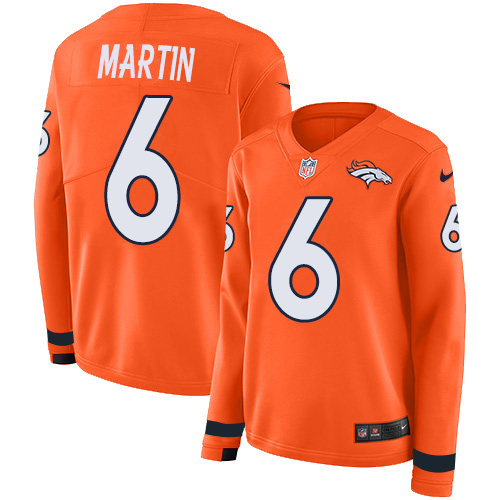 Denver Broncos #6 Sam Martin Orange Team Color Women's Stitched Limited Therma Long Sleeve Jersey Womens