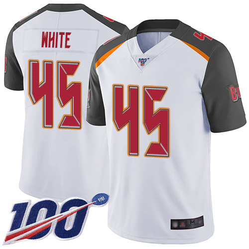 Buccaneers #45 Devin White White Men's Stitched 100th Season Vapor Limited Jersey