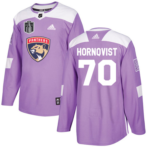 Adidas Panthers #70 Patric Hornqvist Purple 2023 Stanley Cup Final Patch Authentic Fights Cancer Stitched Jersey