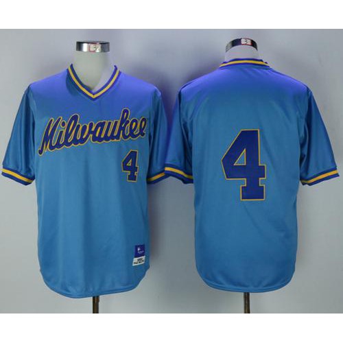 Mitchell and Ness Milwaukee Brewers #4 Paul Molitor Stitched Blue Throwback Jersey Men's
