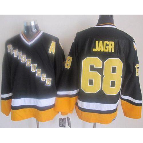 Pittsburgh Penguins #68 Jaromir Jagr Black/Yellow CCM Throwback Stitched Jersey Men's