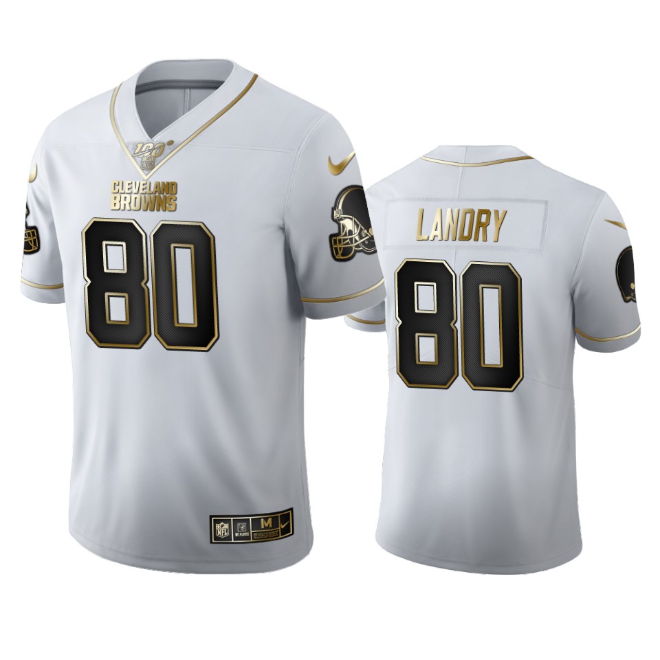 Cleveland Browns #80 Jarvis Landry Men's White Golden Edition Vapor Limited 100 Jersey