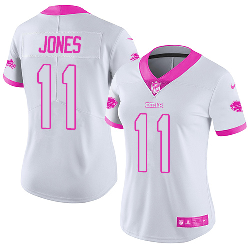 Buffalo Bills #11 Zay Jones White/Pink Women's Stitched Limited Rush Fashion Jersey Womens