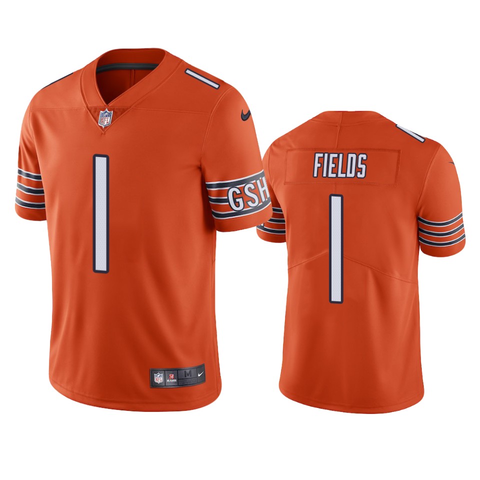 Bears #1 Justin Fields Orange Men's Stitched Limited Rush Jersey