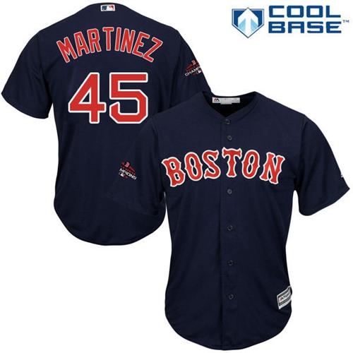 Boston Red Sox #45 Pedro Martinez Navy Blue New Cool Base 2018 World Series Champions Stitched Jersey Men's