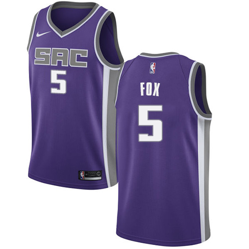 Sacramento Kings #5 DeAaron Fox Purple Youth Swingman Icon Edition Jersey Youth