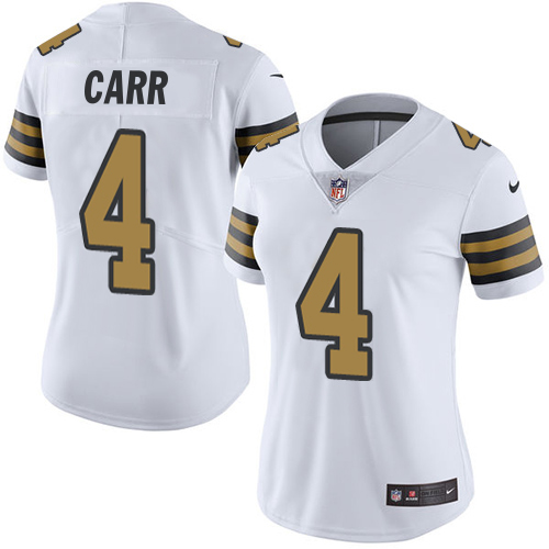 Saints #4 Derek Carr White Women's Stitched Limited Rush Jersey