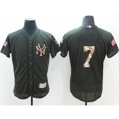 New York Yankees #7 Mickey Mantle Green Flexbase Authentic Collection Salute to Service Stitched Jersey Men's