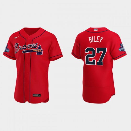 Atlanta Atlanta Braves #27 Austin Riley Men's 2021 World Series Champions Patch Authentic Player Jersey - Red Men's