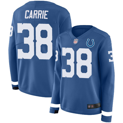 Indianapolis Colts #38 T.J. Carrie Royal Blue Team Color Women's Stitched Limited Therma Long Sleeve Jersey Womens
