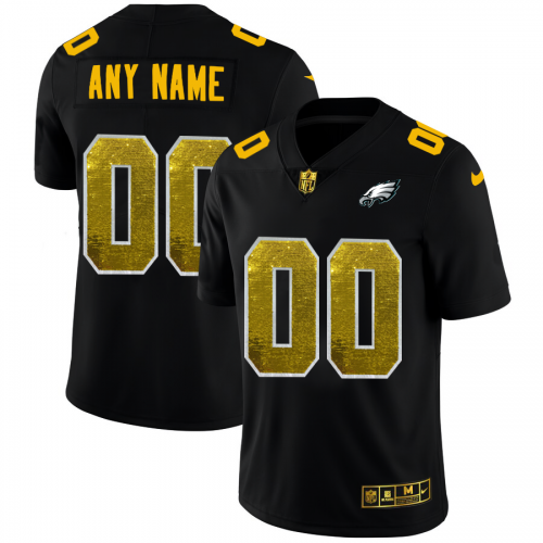 Philadelphia Eagles Custom Men's Black Golden Sequin Vapor Limited Jersey