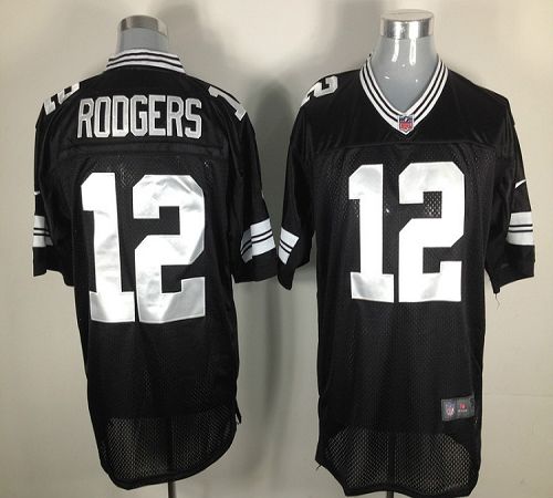 Packers #12 Aaron Rodgers Black Shadow Men's Stitched Elite Jersey