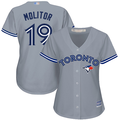 Toronto Blue Jays #19 Paul Molitor Grey Road Women's Stitched Jersey Womens