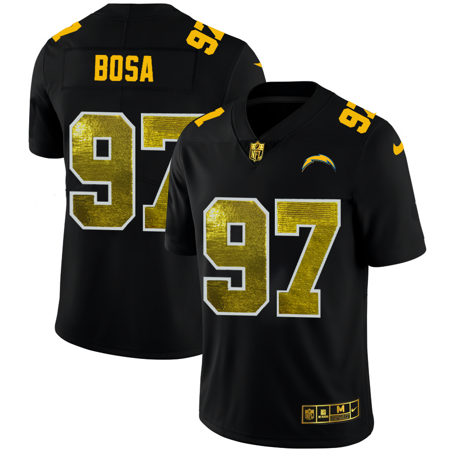 Los Angeles Chargers #97 Joey Bosa Men's Black Golden Sequin Vapor Limited Jersey