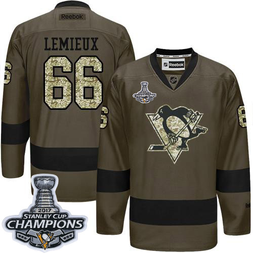 Pittsburgh Penguins #66 Mario Lemieux Green Salute to Service 2017 Stanley Cup Finals Champions Stitched Jersey Men's