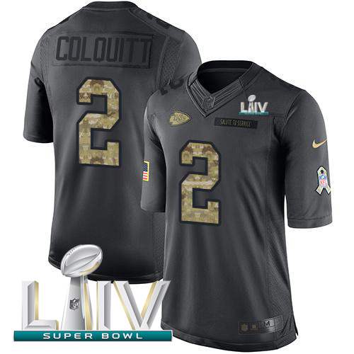 Kansas City Chiefs #2 Dustin Colquitt Black Super Bowl LIV 2020 Youth Stitched Limited 2016 Salute to Service Jersey Youth