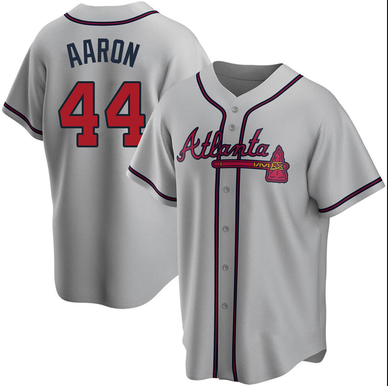 Men's Youth Women's Atlanta Braves #44 Hank Aaron Cool Base Road Jersey - Gray