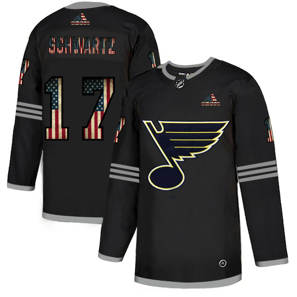 St. Louis Blues #17 Jaden Schwartz Adidas Men's Black USA Flag Limited Jersey