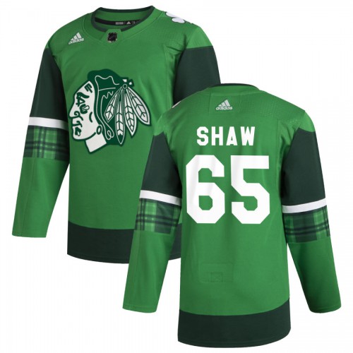 Chicago Chicago Blackhawks #65 Andrew Shaw Men's Adidas 2020 St. Patrick's Day Stitched Jersey Green.jpg.jpg Men's