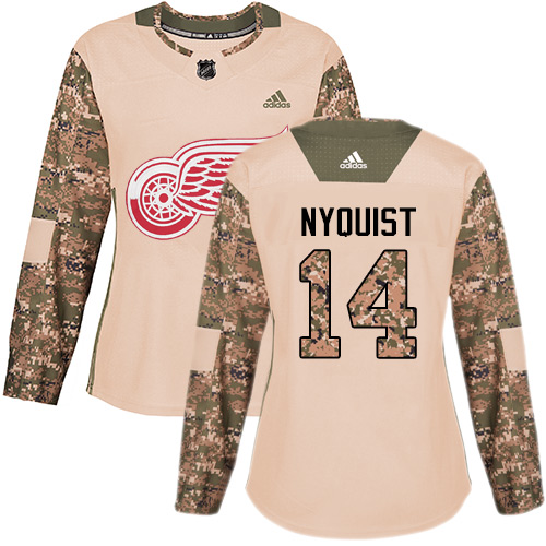 Adidas Detroit Red Wings #14 Gustav Nyquist Camo Authentic 2017 Veterans Day Women's Stitched Jersey Womens