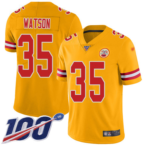 Chiefs #35 Jaylen Watson Gold Youth Stitched Limited Inverted Legend 100th Season Jersey