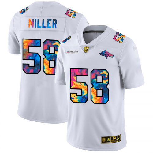 Denver Denver Broncos #58 Von Miller Men's White Multi-Color 2020 Crucial Catch Limited Jersey Men's