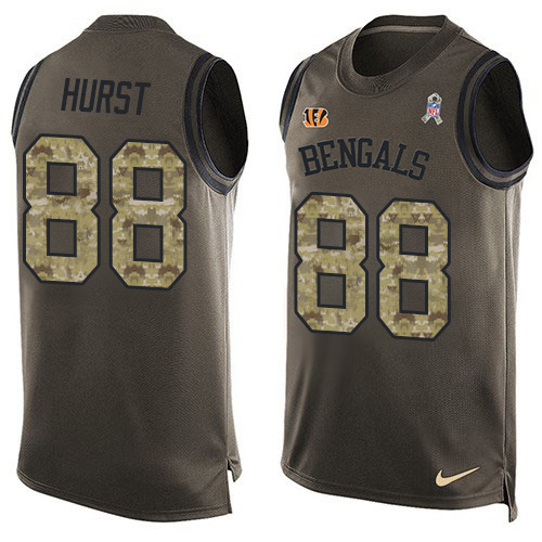 Bengals #88 Hayden Hurst Green Men's Stitched Limited Salute To Service Tank Top Jersey