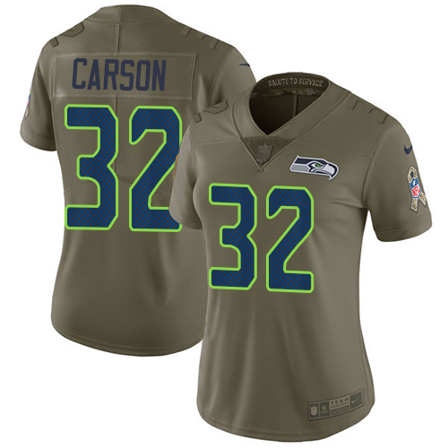 Seattle Seahawks #32 Chris Carson Olive Women's Stitched Limited 2017 Salute to Service Jersey Womens