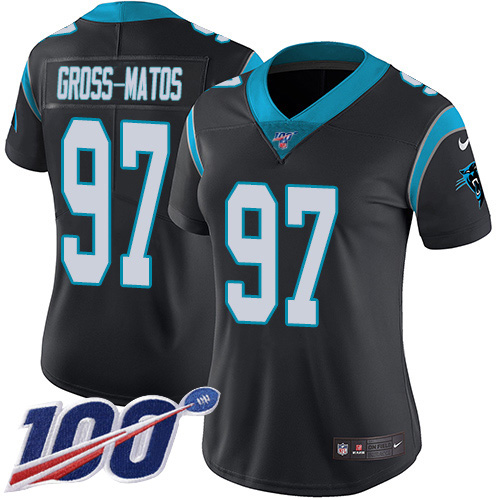 Carolina Panthers #97 Yetur Gross-Matos Black Team Color Women's Stitched 100th Season Vapor Untouchable Limited Jersey Womens