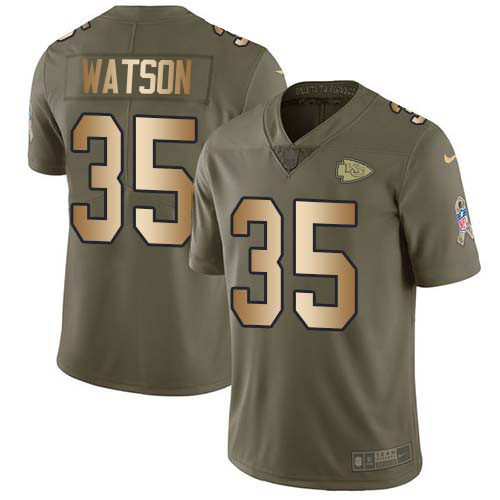 Chiefs #35 Jaylen Watson Olive/Gold Youth Stitched Limited 2017 Salute To Service Jersey