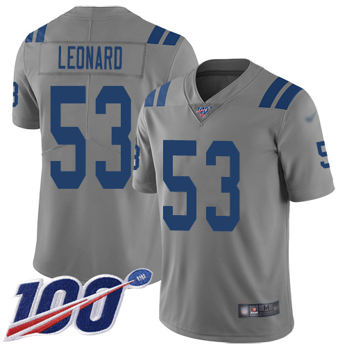 Indianapolis Colts #53 Darius Leonard Gray Men's Stitched Limited Inverted Legend 100th Season Jersey Men's