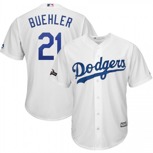 Los Angeles Los Angeles Dodgers #21 Walker Buehler Majestic 2019 Postseason Home Official Cool Base Player Jersey White Men's