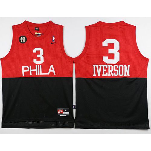 Philadelphia 76ers #3 Allen Iverson Black/Red Throwback Stitched Jersey Mens