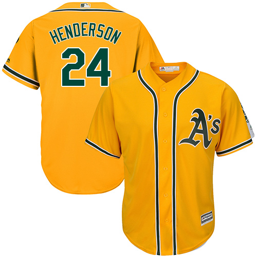 Oakland Athletics #24 Rickey Henderson Gold Cool Base Stitched Youth Jersey Youth