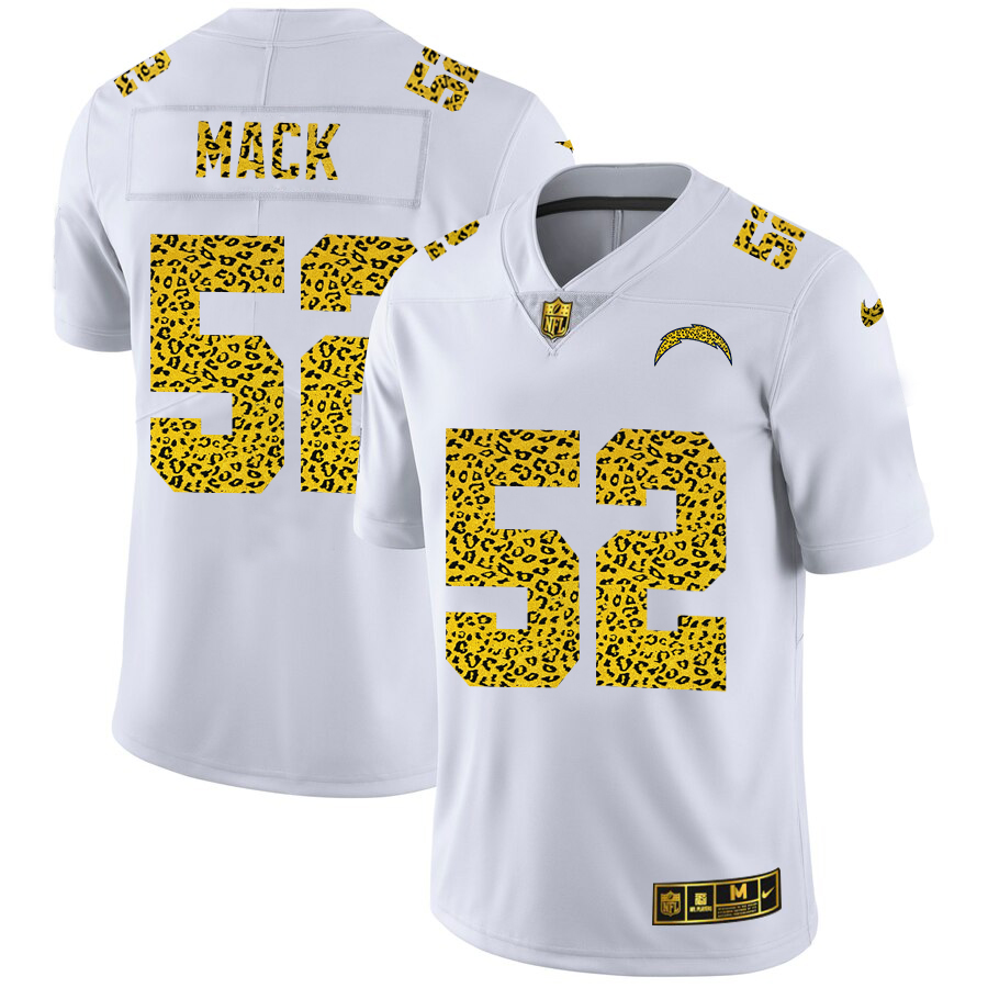 Los Angeles Chargers #52 Khalil Mack Men's Flocked Leopard Print Vapor Limited Jersey White