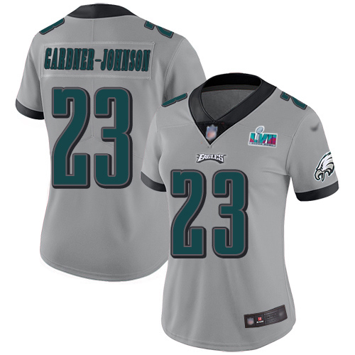 Eagles #23 C.J. Gardner-Johnson Silver Super Bowl LVII Patch Women's Stitched Limited Inverted Legend Jersey