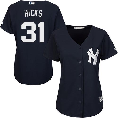 New York Yankees #31 Aaron Hicks Navy Blue Alternate Women's Stitched Jersey Womens