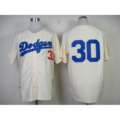 Mitchell And Ness 1955 Los Angeles Dodgers #30 Maury Wills Cream Throwback Stitched Jersey Men's