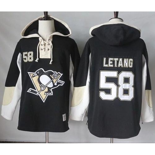 Pittsburgh Penguins #58 Kris Letang Black Pullover Hoodie Stitched Jersey Men's