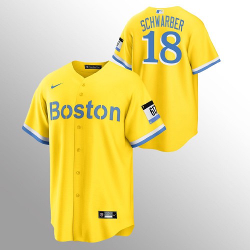Boston Boston Red Sox #18 Kyle Schwarber Men's 2021 City Connect Gold Fans Version Jersey Men's