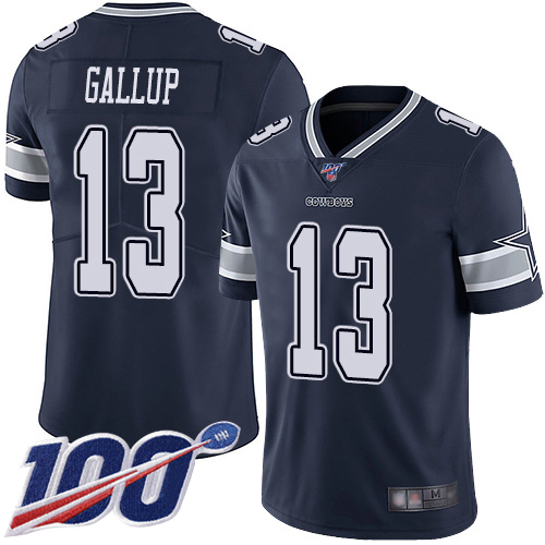 Cowboys #13 Michael Gallup Navy Blue Team Color Men's Stitched 100th Season Vapor Limited Jersey
