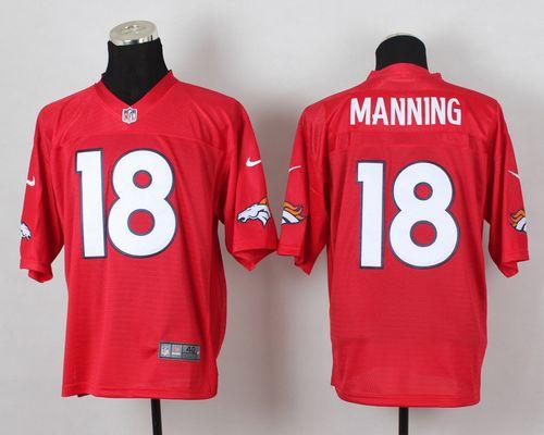 Broncos #18 Peyton Manning Red Men's Stitched Elite QB Practice Jersey