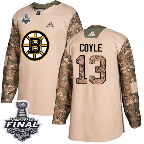 Adidas Boston Bruins #13 Charlie Coyle Camo Authentic 2017 Veterans Day 2019 Stanley Cup Final Stitched Jersey Men's